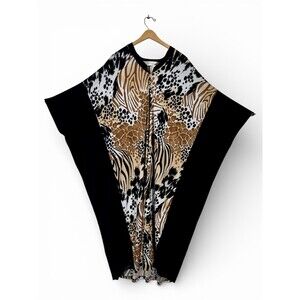 VTG Diamond Tea Maxi Length Kaftan Leopard Animal Print Knit XL Oversized